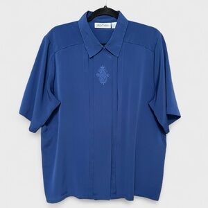 Vintage Yves St. Clair Royal Blue Embroidered Button Down Blouse. Women’s 18